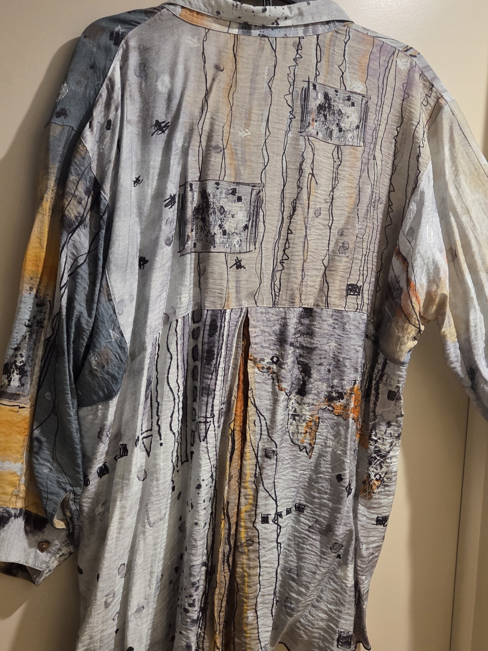 Light Blue Gray Abstract Print Womens Button-Up Tunic XL - Picture 5 of 8